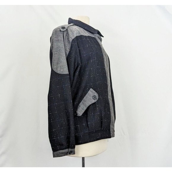 Vintage 80s Jacket Sally Von Werlhof Black Gray Wool Blend Floral Tweed Size M - Picture 4 of 10